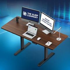 The Sleep Company - Electric Height Adjustable Desk | Ergonomic Work from Home Table | 4 Memory Presets | 2 Years Warranty | 1600 x 700 Thick Top | Free Installation | Wooden & Black