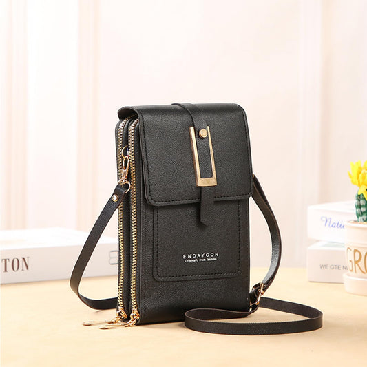 MOMISY Mobile Bag Cellphone Sling Card Holder Wallet Handbag, Transparent Screen, Crossbody Multi-function Shoulder Bag for Girls-Belt (Black)