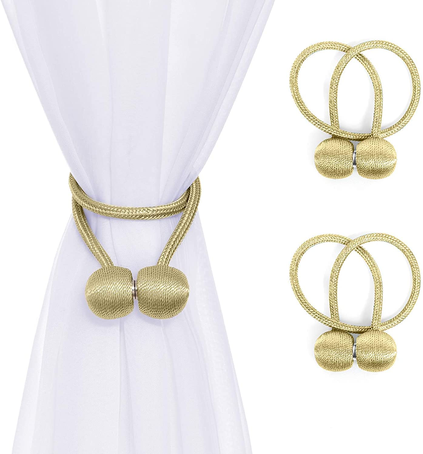 Syga 2Pcs Curtain Tiebacks 46cm Curtain Clip Rope Holdbacks Classy Decorative Pearl Holder Buckles for Home Hotel Window Draperies Rope Ties Office Living Bedroom Decoration- Pack of 2, Beige