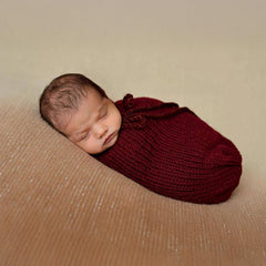 MOMISY Newborn Photography Photoshoot Prop, Crochet Costume Set, Knitted Sleep Bag (Maroon, 0-6 Months)
