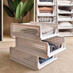 SYGA 2pcs Shelf Baskets Organizer Folding Wardrobe Household Layered Storage Rack Drawer-Type Stackable Large Storage Basket Plastic (White)
