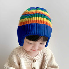MOMISY Baby Beanie Winter Hat, Rainbow Warm Toddlers Beanies for Kids Boys & Girls Woolen Knitted Cap (6 Months - 2 Years) (Blue)