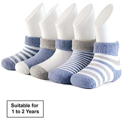 MOMISY 5 Pairs Baby Girl Boys Tube ankle Socks for Baby Girl BoysToddlers Infant kids (Blue, 0 Months to 6 Months)