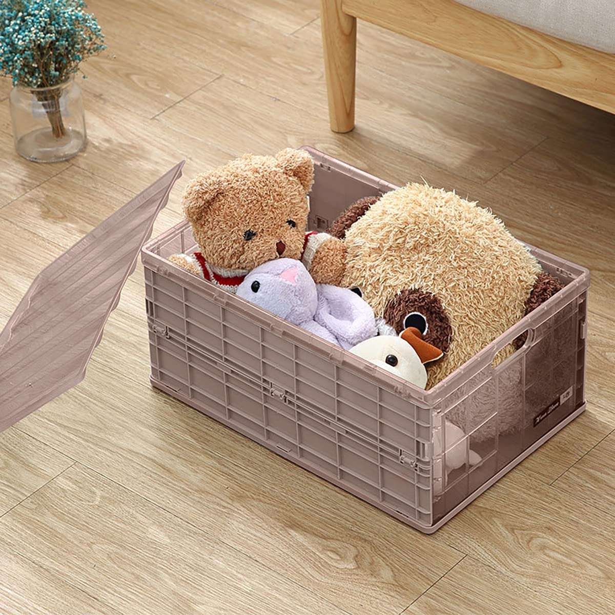 SYGA Large Carrat Storage Box Plastic Foldable Transparent Belt Cover Clothes Toy Book Snack Size Finishing Box(Khaki)