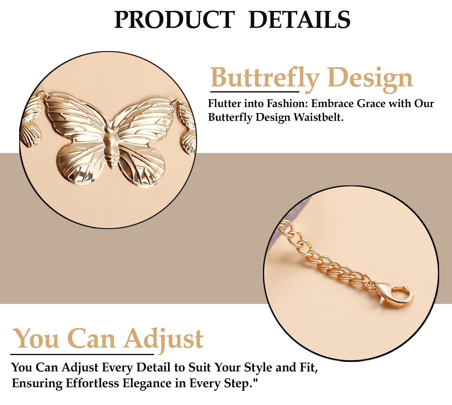 SYGA Women's Metal Waist Chain With Butterfly Pendant (Gold)