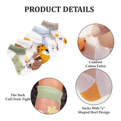 MOMISY Kids Ankle Socks, 5 Pairs, Tube Style, for Toddlers and Infants (IN, Age, 12 Months, 24 Months, AnimalZero)