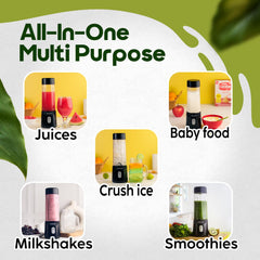 InstaCuppa Stainless Steel Portable Blender for Smoothies & Juices,Mixer Juicer that Crushes Ice,Electric Shaker USB Rechargeable Battery with 4000 mAh 230 Watts Motor,500 ML Juice Maker,Black