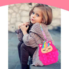 SYGA Children Pop It Fidget Cat Unicorn Pattern Silicone Bag Kids Push Popper Educational Decompression Bubble Shoulder Bag (Camo Pink)