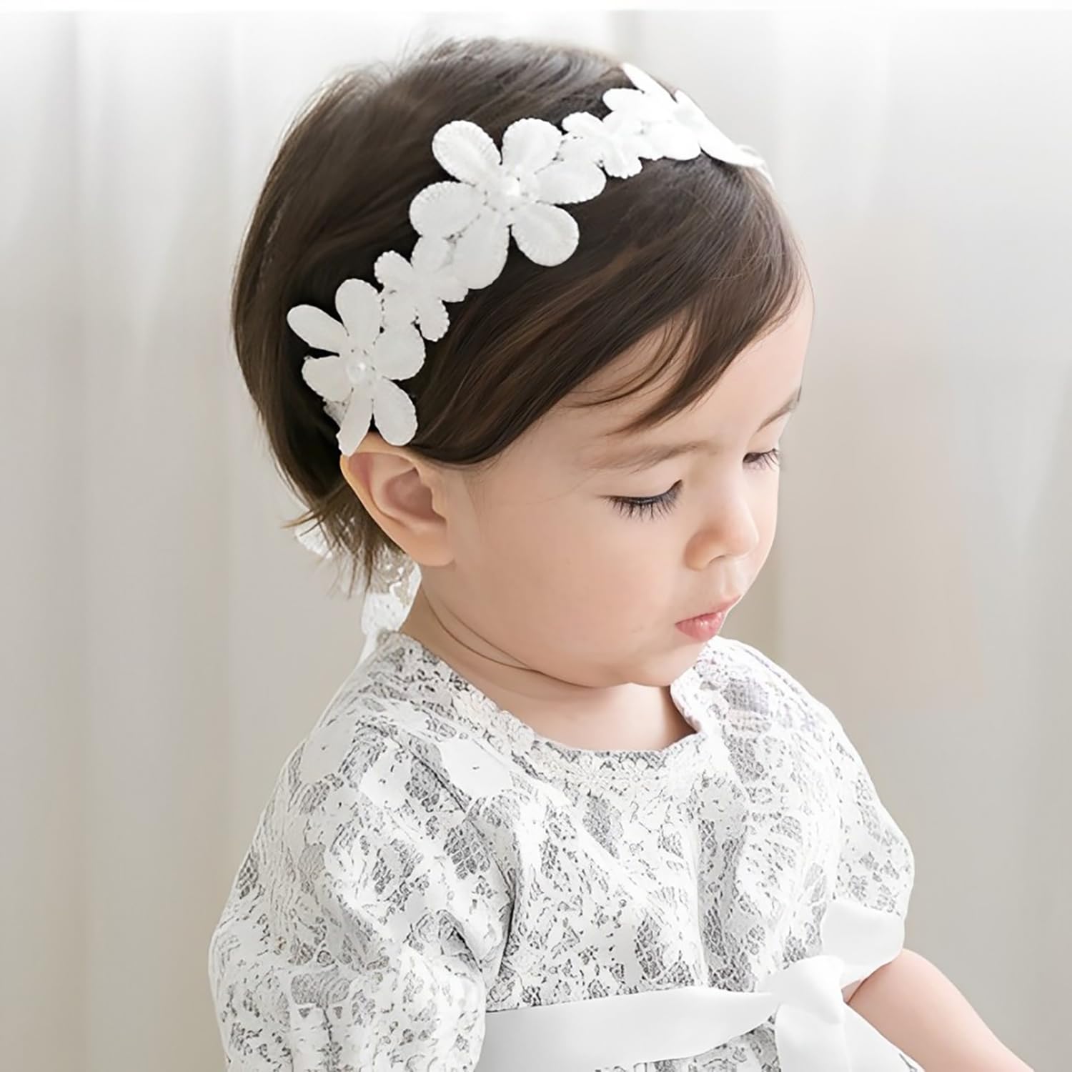 SYGA Baby Girl's Flower Headband Soft & Stretchable Fabric Hairband for Infants, Toddlers, Little Princesses (0-3 Years White)