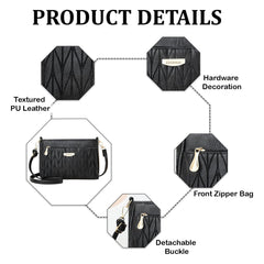MOMISY Shoulder Sling Bag with Long Strap for Women Zipper Closure Handbags Multipurpose Crossbody Purse Ladies (Black Leaves) Size: 24 * 15 * 10cm