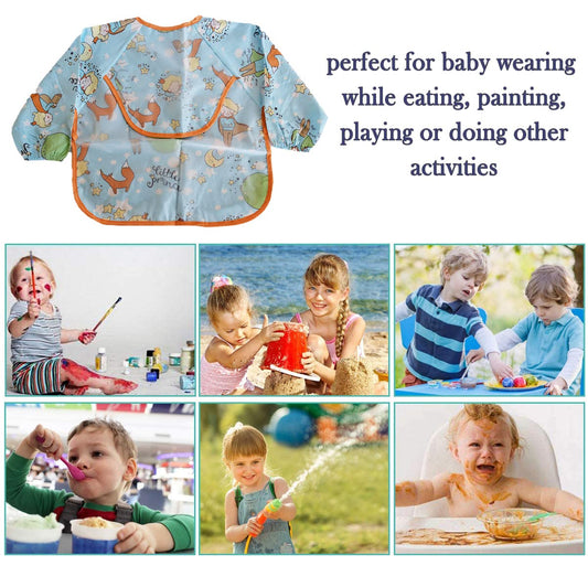 SYGA Baby Bibs with Sleeves Waterproof Feeding Dribble Bibs Painting Apron Bibs Adjustable Closure with Large Pocket for Infant Toddler 1 to 3 Years Old- Blue Little Prince