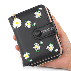 SYGA Women's Short Zipper Buckle Personalized Pu Leather Wallet Coin & Card Purse(Flower Black)