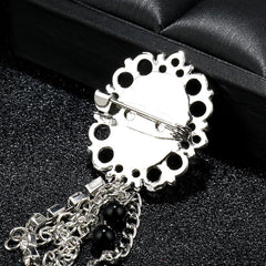 SYGA Men's & Women Suit Shirt Stud Lapel Pin Chain Tassel Brooch Pin with Black Gemstone chain