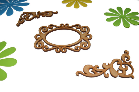 SYGA Floral Design Two Side Border with Frame Scrapbook Decorative Wood Craft Items