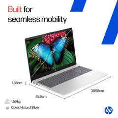 HP 15, AMD Ryzen 3 7320U (8GB DDR4, 512GB SSD) FHD, Anti-Glare, Micro-Edge, 15.6''/39.6cm, Win11, M365 Basic(1yr)* Office24, Silver, 1.59kg, fc0500AU, FHD Camera w/Privacy Shutter Laptop