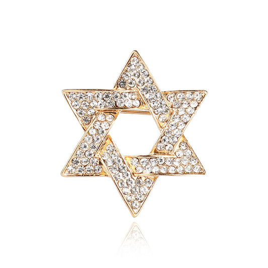 SYGA Brooch Pin Fashion Crystal Rhinestone Jewellery Pin Vintage Clothing Accessories Decoration Diamond-Filled Six-Pointed Star Gold Brooches For Men's - S90