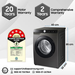 Samsung 8 kg, 5 star, AI Control, AI Eco Bubble, Wi-Fi, Digital Inverter, Motor, Fully-Automatic Front Load Washing Machine (WW80T504DAX1TL, Hygiene Steam, Inox)