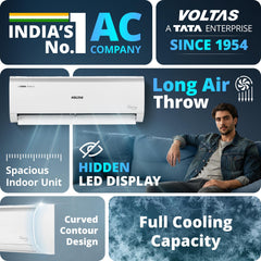 Voltas 123V CAE 1 ton 3 star inverter Split AC | 4-IN-1 Adjustable mode | Energy Efficient | High ambient Cooling-cools even at 52Â°C | Anti dust filter with Anti-microbial coating |Copper Coil |White
