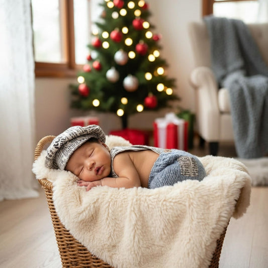 MOMISY Newborn Photography Props, Newspaper Style Cap and Knitted Suspender Outfit, 0-6 Months