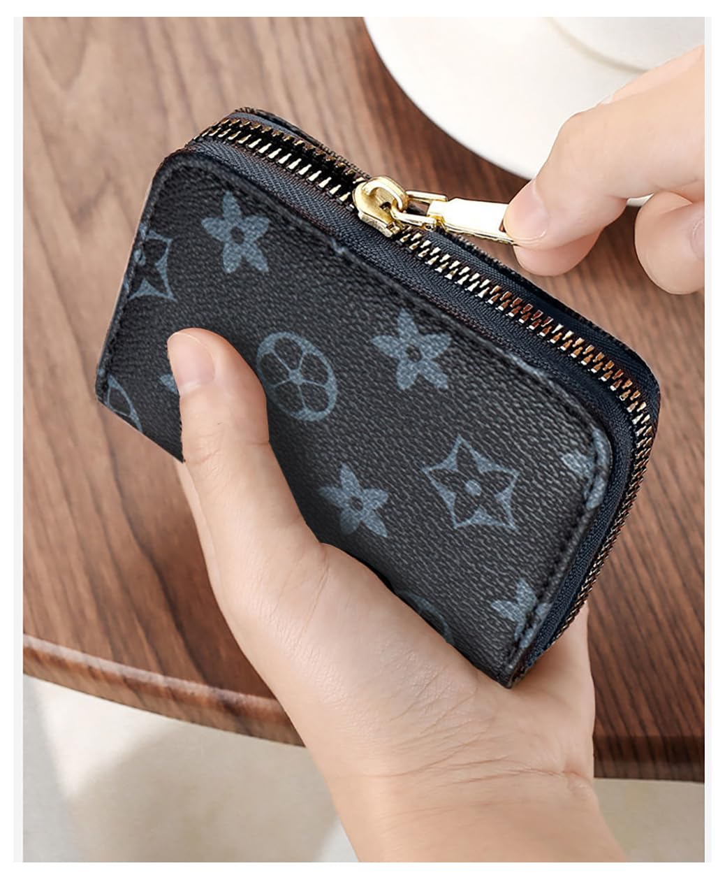 SYGA New Chex Design Card Bag Fashion Multi-Card Business Card Bag Zipper Coin Purse Card Holder Supports(Star-Grey-Style-2)