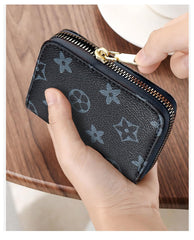 SYGA New Chex Design Card Bag Fashion Multi-Card Business Card Bag Zipper Coin Purse Card Holder Supports(Star-Grey-Style-2)
