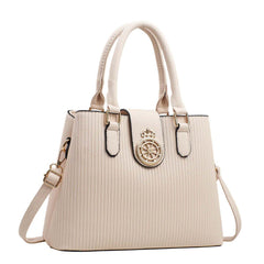 SYGA Elegant Striped Handbag for Women Crown Emblem Design, Convertible Crossbody & Shoulder Bag