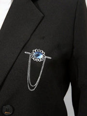 SYGA Men's & Women Suit Shirt Stud Lapel Pin Chain Tassel Brooch Pin with Crystal Chain(sapphire)