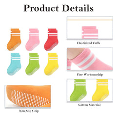 MOMISY Baby Girl Boys children Non Slip Socks Toddlers Infant Warm Cotton Stretch Anti skid Socks-6 Pairs (IN, Age, 12 Months, 3 Years, AS-2Stripe-Girls)