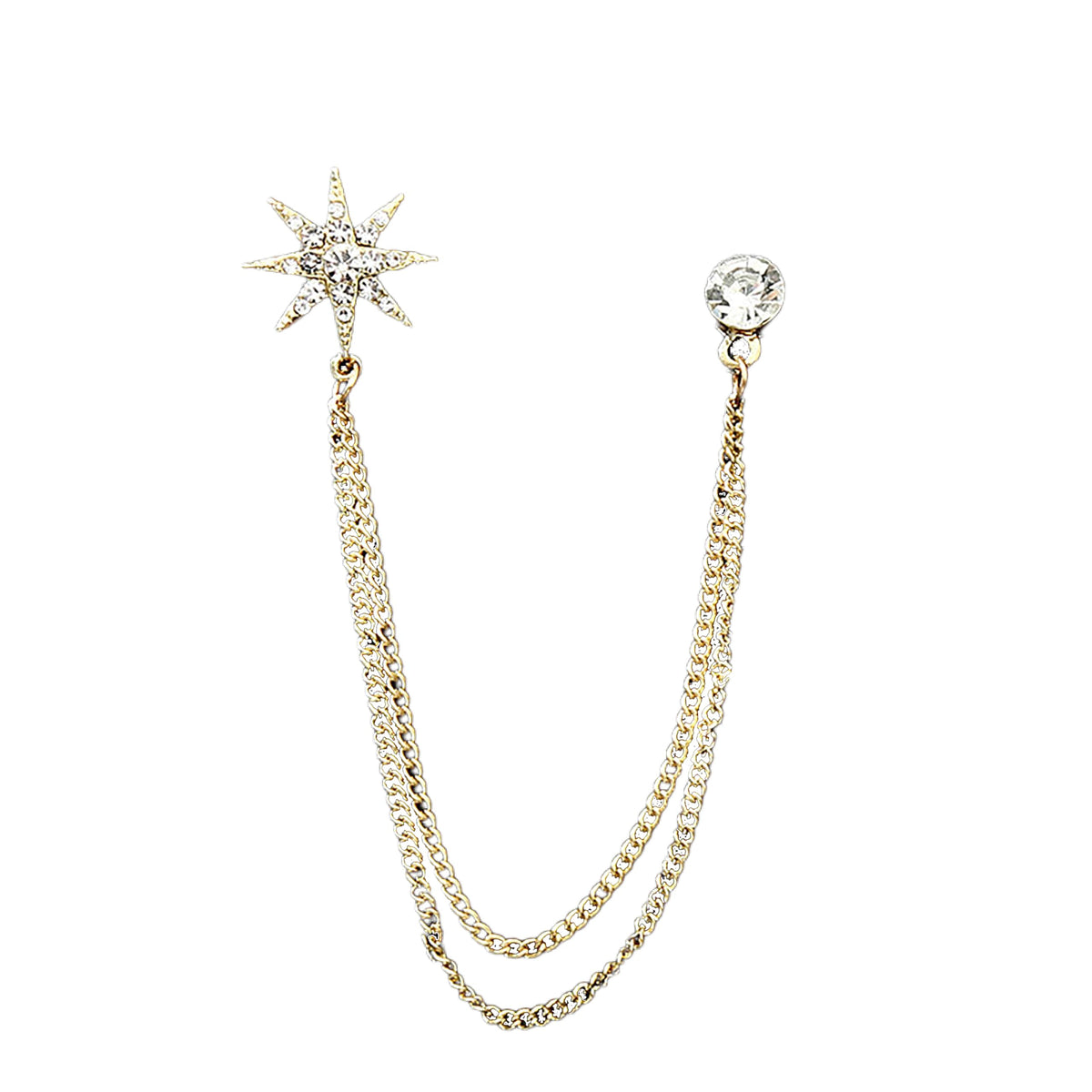 SYGA Men's & Women Suit Shirt Stud Lapel Pin Chain Tassel Brooch Pin with Crystal Chain(Golden little star)