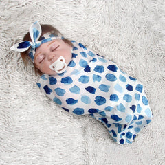MOMISY Baby Photography Props Blanket Swaddle Wrap with Bowknot Hairband (Blue White)