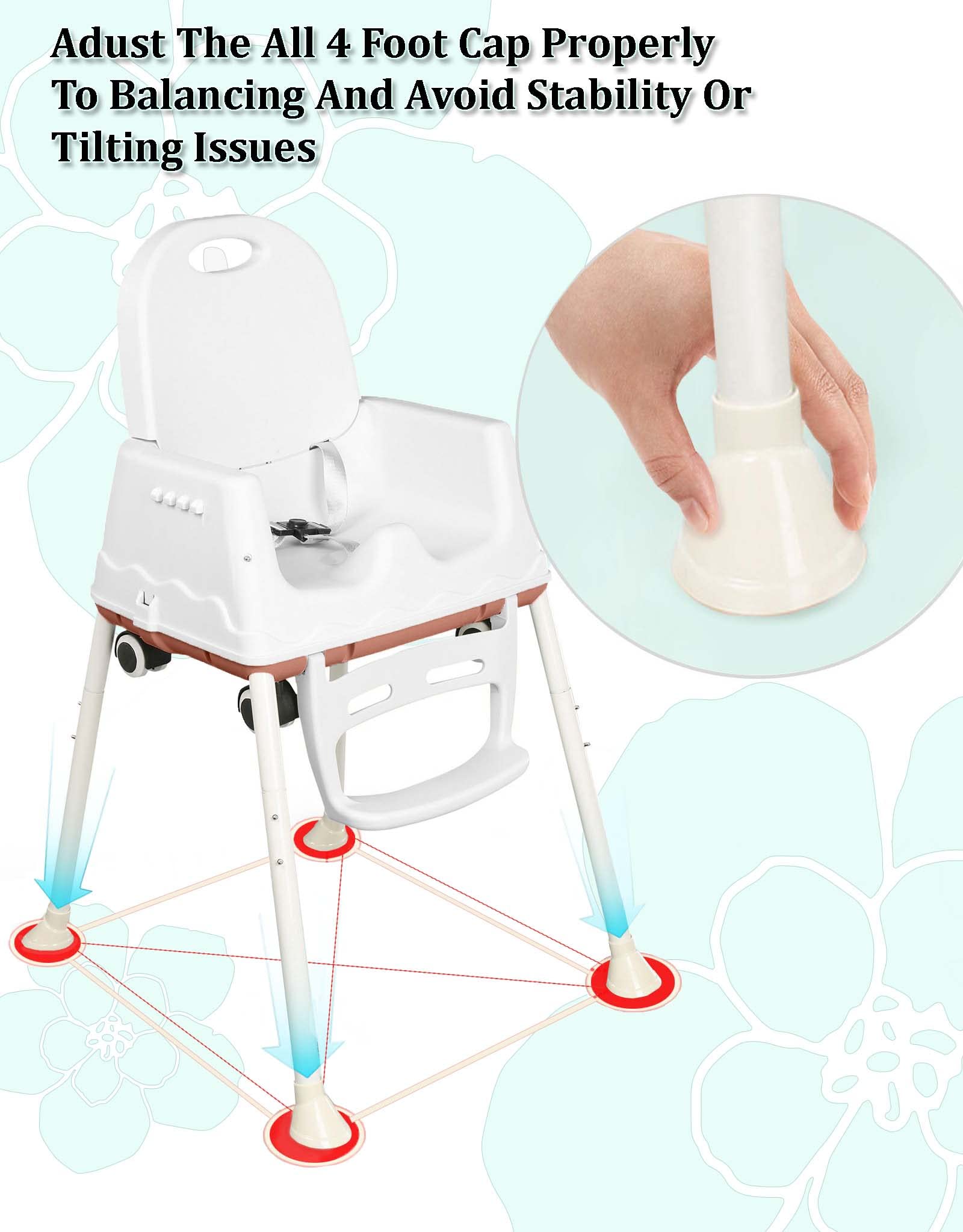 SYGA High Chair for Baby Kids,Safety Toddler Feeding Booster Seat Dining Table Chair (with Wheel and Cushion, Brown)