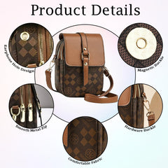 MOMISY Women’s Mini Crossbody Sling Bag | PVC Leather Mobile Phone Shoulder Bag with Magnetic Buckle & Adjustable Strap – Brown