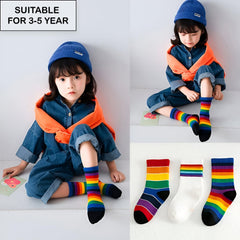 MOMISY 5 Pairs Girl Boys Tube Socks Toddlers Infant Solid Color Boat Spring and Autumn Socks Stretch Baby kids Sock (IN, Age, 3 Years, 5 Years, DarkRainbow)