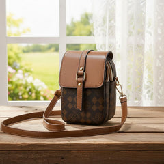 MOMISY Women’s Mini Crossbody Sling Bag | PVC Leather Mobile Phone Shoulder Bag with Magnetic Buckle & Adjustable Strap – Brown