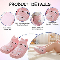 MOMISY Anti-Skid leather soled Shoe Socks for Baby Boys and Baby Girls-12 to 18 months, Medium, Pink