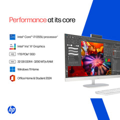 HP All-in-One, 13th Gen Intel Core i7-1355U (32GB DDR4, 1TB SSD) IPS, Three-Sided, Micro-Edge, Anti-Glare, FHD, 27''(68.6 cm), Win 11 Home, Office 24, 6.72kg, FHD Camera, 27-cr0068in