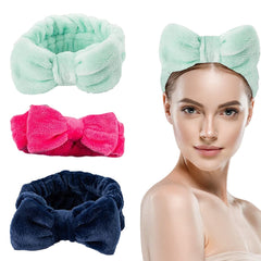 MOMISY Women Fashion Lovely Soft Coral Fleece Bowknot Bow Makeup Cosmetic Shower Elastic Hair Band Hairlace Headband (Random Color)-3 Piece