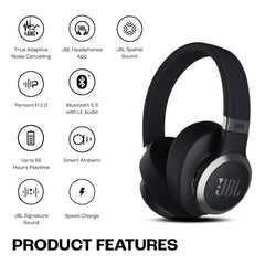 JBL Live 770NC True Adaptive Noise Cancellation Headphones Wireless Over Ear, Spatial Sound, 65Hrs Playtime, Speed Charge, Multipoint Connect & Personi-Fi 2.0, Customized EQ, Google Fast Pair, Black