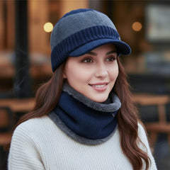 MOMISY Wool Winter Baseball Cap Plus Muffler Scarf Set for Men Women (Blue Grey)