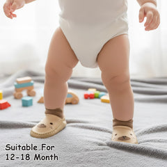 MOMISY Anti-Skid Leather Soled Shoe Ankle Length Socks For Baby Boys And Baby Girls-12 To 18 Months, Medium, Khaki
