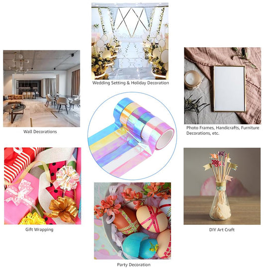 SYGA Pack of 3 Rainbow Laser Tape Stationery Hand Account Color Decoration Waterproof Tape Student Diy Hand(PINK-WHITE-YELLOW)
