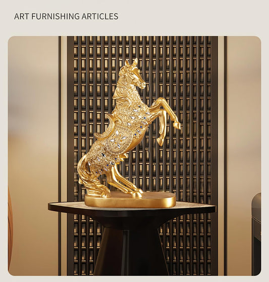 SYGA Atmospheric Golden Horse Resin Ornaments Home Office Bookcase TV Cabinet Model Room Decoration