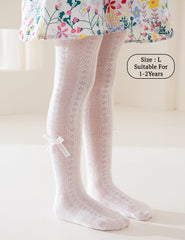 SYGA Baby Girls' Anti-Mosquito Cotton Thin Mesh Stockings with Bow Design Size L 1-2 Years(White)