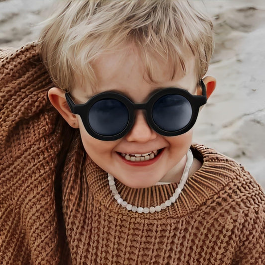 SYGA Kids Goggles, Modern Stylish Eyewears for Boy's and Girls, Round Shape, Suitable for Age 3 to 8 Years - Black Frame Grey Lens