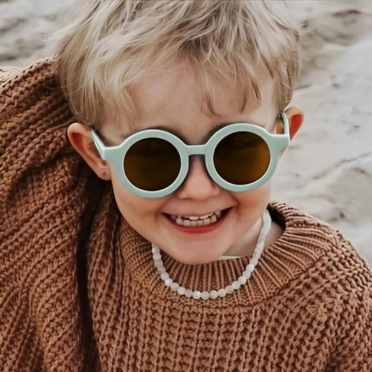 SYGA Kids Goggles, Modern Stylish Eyewears for Boy's and Girls, Round Shape, Suitable for Age 3 to 8 Years - Black Frame Grey Lens