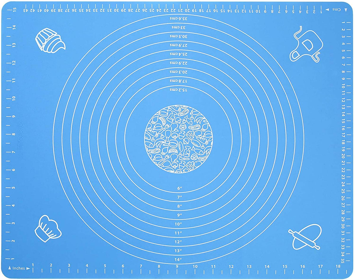 SYGA Silicone Baking Mat for Pastry Rolling Dough with Measurements - 19.7" x 15.7" BPA Free Non Stick and Non Slip Blue Table Sheet Baking Supplies for Bake Pizza Cake_Blue