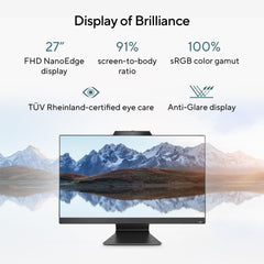 ASUS AiO M3 Series, 27" (68.58 cms) FHD, AMD Ryzen 5 7520U, All-in-One Desktop (16GB/512GB SSD/Windows 11/Office 2021/with Wireless Keyboard & Mouse/Black/8.90 Kg), M3702WFA-BA002WS