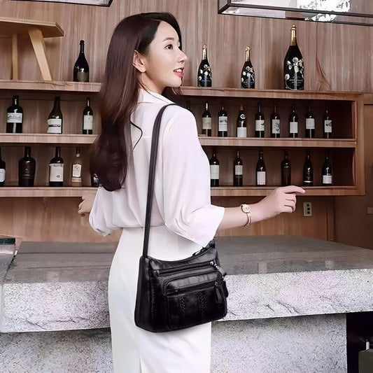 SYGA PU Leather Crossbody Bag for Women, Multi-Pocket Handbag (Black)