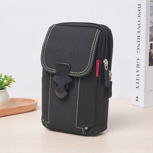 MOMISY Men’s Nylon Multi-Purpose Utility Pouch – Solid Color Outdoor Travel Phone Bag with Buckle Closure(Black)