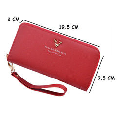 SYGA Women Wallet Female Purse Long Leather Bag Women Clutch Wristlet Antlers Design Zipper Clutch Card Phone Holder Coin Purse_Black